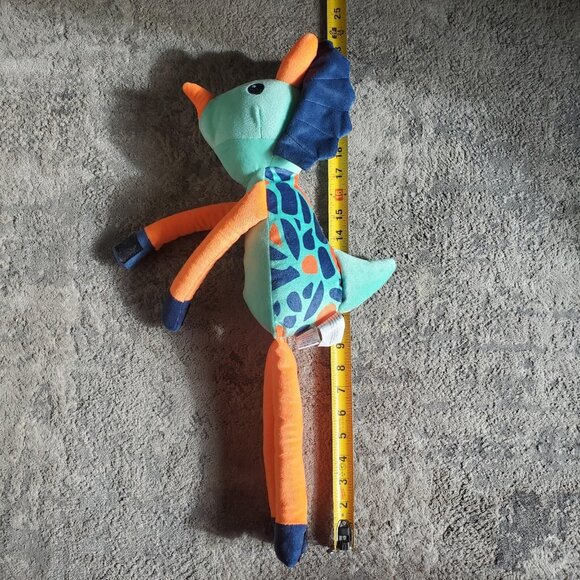 Huntington Home Throw Buddy Dinosaur Triceratops Blue Teal Orange Stuffed Animal - Picture 7 of 8